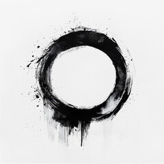 Poster - Abstract Black Circle Artwork with Drips and Splashes on White Background