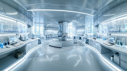 Wall Mural - a futuristic, clean, and white laboratory with computers and laboratory equipment. ai generative. .
