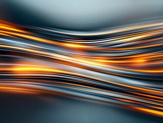 Poster - Abstract Flowing Lines with Bright Orange and Silver Twists on a Dark Background