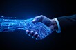 © PlanetOfVectors - A digital handshake blending human and technology with glowing circuit board patterns, futuristic style, dark background, concept of innovation. Ai generative