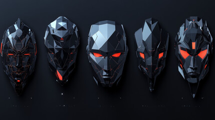 Poster - AI technology poster design. Digital abstract set of tech posters in futuristic light blue with low poly elements on a dark background. Future and Artificial Intelligence concept. Robot face. Vector.