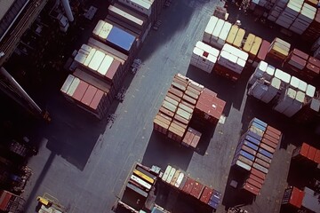 Poster - Aerial view of numerous shipping containers in a port.