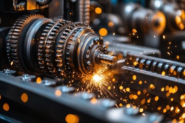 Poster - Close-up of industrial machinery sparks during metalworking.