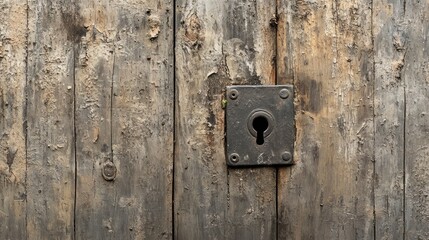 Aufkleber - Weathered wooden door with old keyhole.