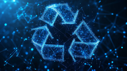 Poster - ai chip and two recycle digital arrows. abstract digital ai processor in low poly wireframe with neo