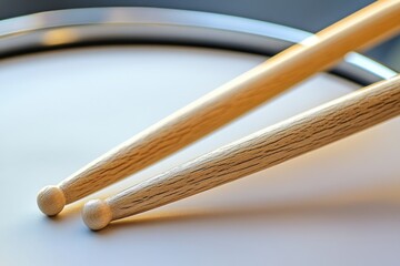 Poster - Close-up of wooden drumsticks resting on a drum.