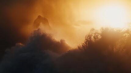 Poster - Dramatic ocean waves crashing during a vibrant sunset.