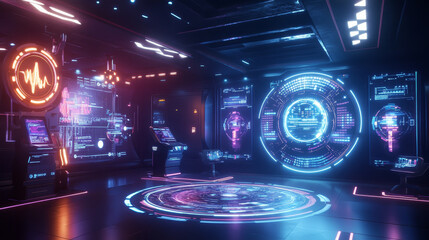 Poster - abstract technology ui futuristic concept hud interface hologram elements of digital data chart, communication, computing and circle percent vitality innovation on hi tech future design background