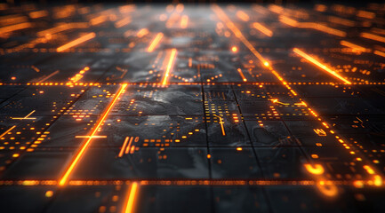 Poster - Futuristic chart grid with glowing golden arrow details on a shadowy black surface.