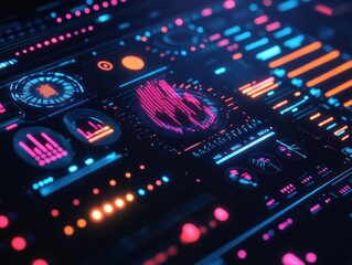 Fototapete - Futuristic digital interface with glowing graphs and data visualizations.