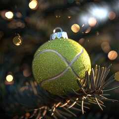 Poster - Tennis ball, placed on the Christmas tree, very shiny.