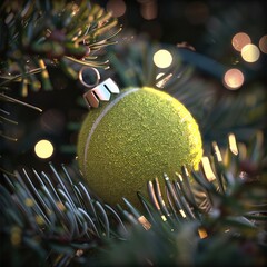 Poster - Tennis ball, placed on the Christmas tree, very shiny.