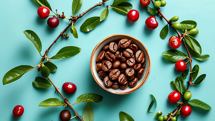 Wall Mural - Coffee beans and cherries