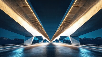 Poster - Night view of illuminated bridge with road.