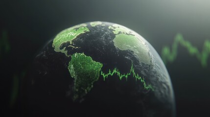 Aufkleber - Global economic growth depicted with a 3D earth model and a green upward stock market trend line.