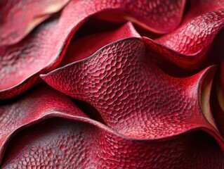 Poster - Abstract close-up of textured, red, wavy, overlapping shapes.