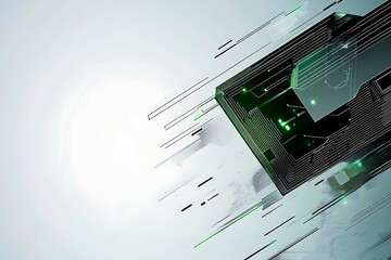 Poster - This vector illustration features a gradient green-black circuit board background, highlighted by an abstract technology pattern resembling interconnected circuitry.