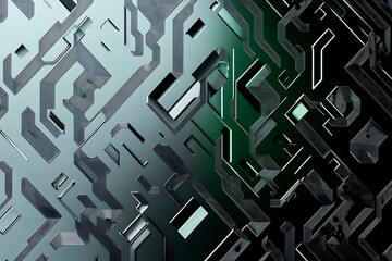 Poster - This vector illustration features a gradient green-black circuit board background, highlighted by an abstract technology pattern resembling interconnected circuitry.