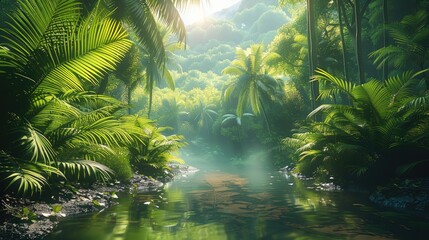 Poster - Jungle landscape. Beautiful green tropical jungle.