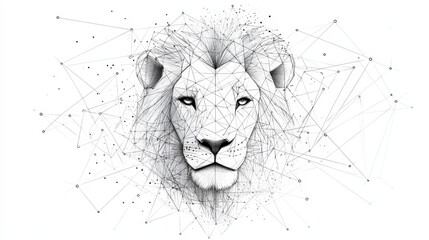 Poster - Abstract vector image of lion. Lion's head Low poly wire frame illustration. Lines and dots. RGB Color mode. Wild animals concept. Polygonal art.