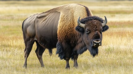 Poster - Large bison standing in a grassy field.