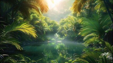 Wall Mural - Jungle landscape. Beautiful green tropical jungle.