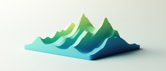Aufkleber - Abstract 3D teal and green gradient landscape model on white background.