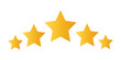 © Mohchena - Five stars review. Golden yellow customer feedback stars. Top rate reward icons, quality product symbol. Vector set. Premium service award, client opinion