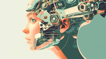 Poster - Abstract Artificial Intelligence on Atomic and Technology Background with circle technology Systems blue.