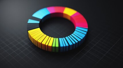 Poster - Colorful 3D donut chart on dark grid background.
