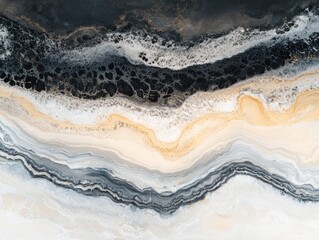 Poster - Abstract art painting with black, grey, white, and gold flowing colors.