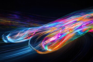 Aufkleber - Abstract colorful light streaks, dynamic movement, vibrant energy flow.