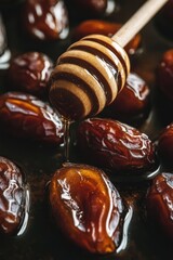Poster - Close-up of honey dripping onto dates.
