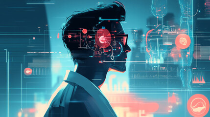 Poster - abstract health hud ui interface element of medical science consist human digital technology concept