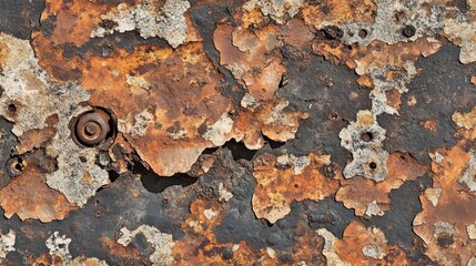 Poster - Close-up of heavily rusted metallic surface with holes and peeling paint.