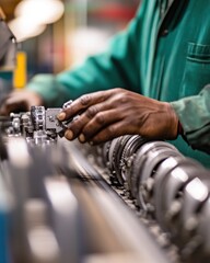 Poster - Close-up of hands adjusting industrial machinery.