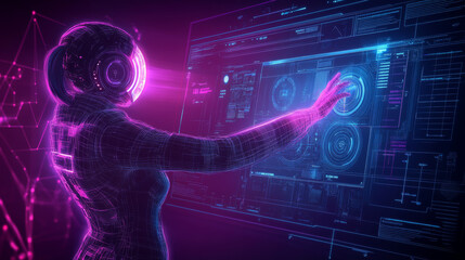 Poster - abstract technology ui futuristic concept circuit board high computer digital hud interface hologram elements of digital and hand wireframe digital innovation on hi tech future design background