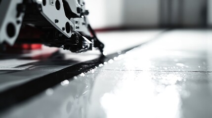 Leinwandbilder - Close-up of industrial robotic arm precisely cutting a material.