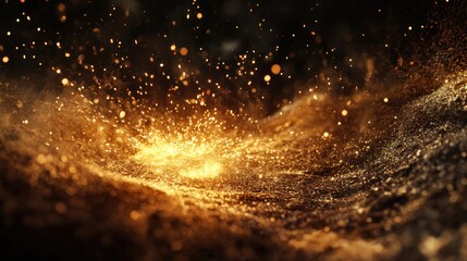 Aufkleber - Glowing sparks and particles burst from a dark, textured surface.