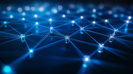 Poster - modern abstract technology concept communication circle digital on blue background.
