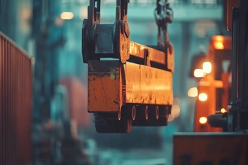 Aufkleber - Close-up of a crane lifting a heavy object at a construction site.