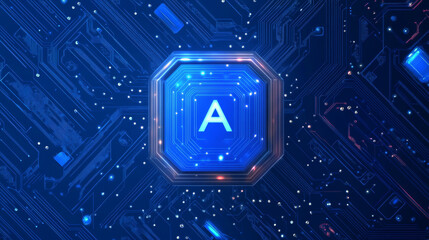 Poster - ai chip background on technology blue background. circuit board. ai tech bg. artificial intelligence