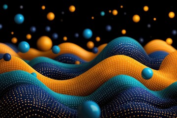 Aufkleber - Dynamic colorful waves of 3d spheres abstract art digital creation dark background artistic concept