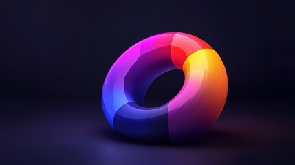 Poster - Colorful torus shape, vibrant 3D render on dark background.