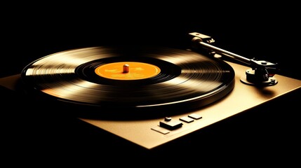 Aufkleber - Gold turntable playing a gold record on a black background.