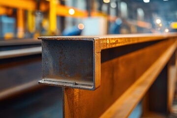 Aufkleber - Close-up of rusty steel I-beam in industrial factory setting.