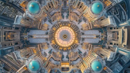 Poster - Symmetrical aerial view of a city with domes and geometric patterns.