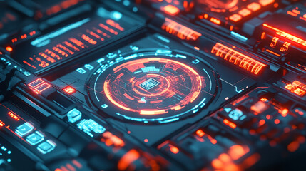 Poster - abstract technology ui futuristic concept hud interface hologram elements of digital data chart, communication, computing and circle percent vitality innovation on hi tech future design background
