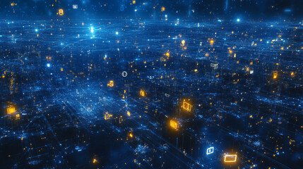 Poster - abstract global dot network big data connection and communication futuristic on blue background.