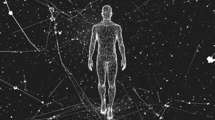 Poster - classic proportion man low poly wireframe. vector polygonal image in the form of a starry sky or spa
